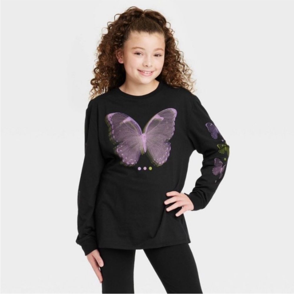 Art Class Girls  Black Butterfly Long Sleeve Shirt